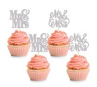 24Pcs Silver Glitter Mr & Mrs Cupcake Toppers Love Wedding Cupcake Toppers Bridal Shower Cake Pick Decorations for Bridal Shower Wedding Engagement Bachelorette Party Supplies