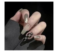 24Pcs Silver Stars Black Gradient Press On Nails Glitter Diamond French Square False Nail For Girls(Y3)