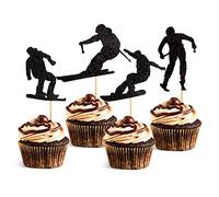 24Pcs Skateboard Cupcake Toppers Skateboarding Cake Topper Sport Cake Decoration for Sport Themed Bacheloretter Birthday Wedding Party Supplies