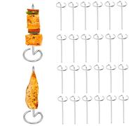 24Pcs Skewers Stainless Steel, Reusable Metal Round Vertical BBQ Skewer, Small Short Barbecue Accessories for Grilling Baking Camping