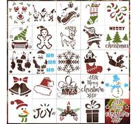24pcs Small Christmas Stencils, Reusable Xmas Painting 3x3 Inch Template Multiple Patterns Decoration Stencils Painting on Wood for DIY Crafts Card Windows Ornaments Wood Slice