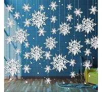 24PCS Snowflake Christmas Decorations, 3D Large White Paper Snowflakes Garland Hanging Snow Flakes for Winter Wonderland Christmas Party Decorations Holiday New Year Home Decor, Antiquewhite