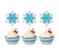24Pcs Snowflake Cupcake Toppers Glitter Double Layers Winter Theme Snowflake Cake Picks Decorations for Baby Shower Kids Birthday Christmas Party Supplies
