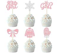 24Pcs Snowflake It's a Girl Cupcake Toppers Glitter Gloves Sweater Winter Frozen Cupcake Picks Wonderland Girls Birthday Baby Shower Cake Decorations Party Supplies Pink