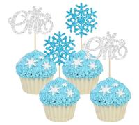 24Pcs Snowflake One Cupcake Toppers Glitter Winter Snowflake First Birthday Cupcake Picks for Winter Onederland Theme Baby Shower 1st Birthday Party Cake Decorations Supplies Blue