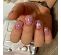 24PCS Snowflake Press On Artificial Nails | Christmas Glitters Quick Application Party Essentials Christmas Nail Stickers