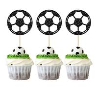24Pcs Soccer Ball Cupcake Toppers Black Glitter Sports Theme Football Cupcake Food Picks Sport Balls Baby Shower Wedding Birthday Party Cake Decorations Supplies