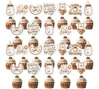 24pcs Something Sweet is Brewing Cupcake Toppers - A Baby is Brewing Baby Shower Cake Decorations, Coffee Themed Cupcake Toppers for Baby Shower party Boy or Girl Gender Reveal Decorations Supplies