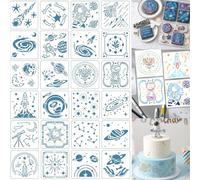 24Pcs Space Galaxy Star Stencils, 5.2x5.2 Inch Reusable Universe Templates for DIY Crafts, Baking, Wall, Canvas, Fabric & Card Decorating