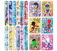 24pcs Spider Party bag Fillers, 12 Sheets DIY Stickers, 12pcs Slap Bands, Party Bags with Make a Face Art Craft Stickers Party Supplies for Kids Boys Girls