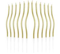 24pcs Spiral Cake Candles, Twist Long Thin Birthday Cake Candles Slim Cupcake Decorations with Plastic Holder for Birthday Party Wedding Anniversary Celebration (Gold)