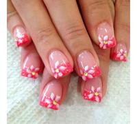 24Pcs Spring Flower Design Short Square Press On Nails Glitters French False Acrylic Stick On For Women Floral Design Artificial Nail