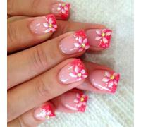 24Pcs Spring Flower Design Short Square Press On Nails Glitters French False Acrylic Stick On For Women Short Square False Nail