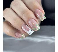 24pcs square artificial nails with rabbits Press yeast wick on nails on nails Strengthen holiday look press on the nail on the nail