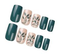 24Pcs Square Fake Nails Press On Artificial Acrylic False Glues On Leaves French Tips Design False Nail