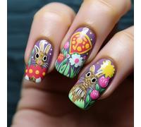 24Pcs Square Fake Nails Press On Artificial False Glues On Easter Designs French Tips On Nail Coffin Almond French Tip On Nail