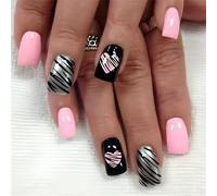 24Pcs Square Fake Nails Press on Artificial False Glues on Valentine Designs French Tips Square Fake