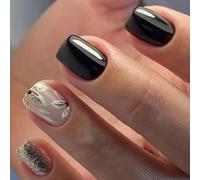 24Pcs Square Fake Nails Press on Artificial with Colorful Flower Glues on French Tips False Acrylic Glues on Nail for Women Clear