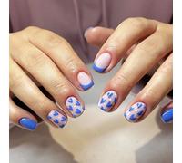 24Pcs Square Fake Nails Press On Nails Artificial False Glues On Valentine Designs French Tips Square Fake Nail