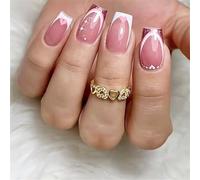 24Pcs Square Fake Nails Press On Nails Artificial Nails False Nails Glues On Nails Valentine Designs French Nails Tips