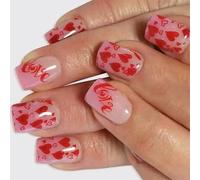 24Pcs Square Fake Nails Press On Nails Artificial Nails False Nails Glues On Nails Valentine Designs French Nails Tips