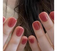 24Pcs Square False Nails Short,Purple French Press on Nails with Flower Designs, Acrylic Full Cover Pink Nails Tips with Jelly Glue for Women Nails Art (Strawberry Red, One Size)