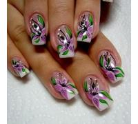 24Pcs Square False Nails with Flower Pattern Press on Full Covers Acrylic Glossy Artificial for Party Accesories