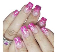 24pcs Square False Nails With French Styles And Glittering Flower Pattern Press On Artificial Quick Apply Women Nail Art
