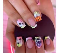 24Pcs Square French Tips Fake Nails Acrylic Spiders Stick On For Women Halloween Press On Gifts Full Cover Artificial Nail