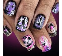 24Pcs Square French Tips Fake Nails Acrylic Spiders Web Stick On For Women Halloween Press On Gifts Square False Nail