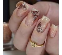24Pcs Square Press on Nails Butterfly Designs French Fake Nails Acrylic False Nails,Artificial Nails Glues on Nails
