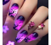 24Pcs Square Press On Nails Glossy Design French Fake Acrylic False Artificial Glues Womens Nail Coffin Almond French Tip Nail