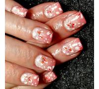 24Pcs Square Press On Nails Glossy Designs French Fake Acrylic False Artificial Glues On Women On Nail Coffin Almond French Tip On Nail