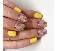 24Pcs Square Press On Nails Glossy Designs French Fake Acrylic False Artificial Glues On Women On Nail Coffin Almond French Tip On Nail