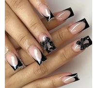 24Pcs Square Press On Nails Glossy Designs French Fake Acrylic False Artificial Glues Women Acrylic Glues Nail For Women Clear