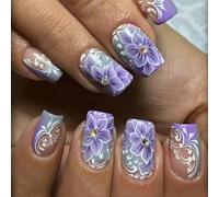 24Pcs Square Press On Nails Glossy Designs French Fake Nails Acrylic False Nails Artificial Nails Glues On Nails Women