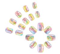 24Pcs Square Press On Nails Glossy Designs French Fake Nails Acrylic False Nails Artificial Nails Glues On Nails Women
