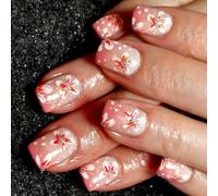 24Pcs Square Press On Nails Glossy Designs French Fake Nails Acrylic False Nails Artificial Nails Glues On Nails Women