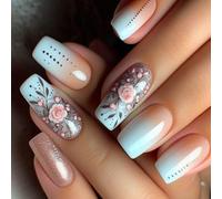 24Pcs Square Press On Nails Glossy Designs French Fake Nails Acrylic False Nails Artificial Nails Glues On Nails Women