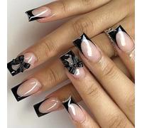24Pcs Square Press On Nails Glues On French Fake Designs False Artificial Gifts For Women Girls Design False Nail