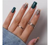 24Pcs Square Press On Nails Leaves Designs French Fake Acrylic False Artificial Glues On Women Acrylic Glues On Nail For Women Clear