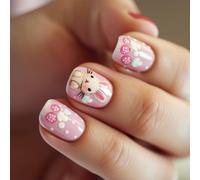 24pcs Square Press On Nails Short Length With Rabbits Pattern False Nails Full Covers Stick On Nails Manicure For Women