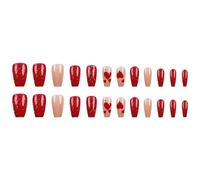 24Pcs Square Press On Nails Valentine French Fake Acrylic False Artificial Glues On For Womens Valentine Press On Nail