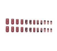 24pcs Square Press On Nails With Leaf Designs Accesories Glossy Acrylic Artificial For Fashion Women French Tip