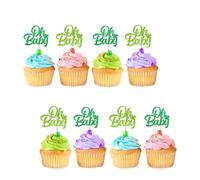 24pcs St Patrick's Day Oh Baby Cupcake Toppers, He or She Cupcake Picks for Gender Reveal Party, Green Glitter Boy or Girl Cupcake Toppers for St Patrick's Day Themed Baby Shower Party Supplies