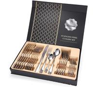 24pcs Stainless Steel Cutlery Set - Modern Eye Catching Sleek Design, Mirror Finished for Dinner Set, Gift KAV Silver One Size