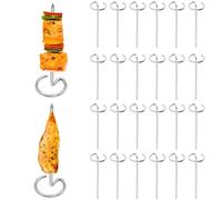 24Pcs Stainless Steel Skewers for Grilling, Reusable Metal Round Vertical BBQ Accessories for Baking Camping