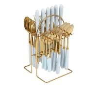 24Pcs Stand Hanging Flatware Set, Mirror Polished Tableware Set, Flatware Set Stand with Metal Hanging Stand, Knife, Fork and Spoons, Setfor 6 Person (Blue)
