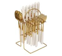 24Pcs Stand Hanging Flatware Set, Mirror Polished Tableware Set, Flatware Set Stand with Metal Hanging Stand, Knife, Fork and Spoons, Setfor 6 Person (White)