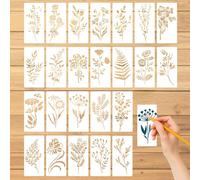 24Pcs Stencils for Painting on Wooden Boards Henna Stencils for Crafts Reusable Flower Stencil Calligraphy Stencil for Crafts Reusable, Templates, Flower for on Wood,Walls,Furniture